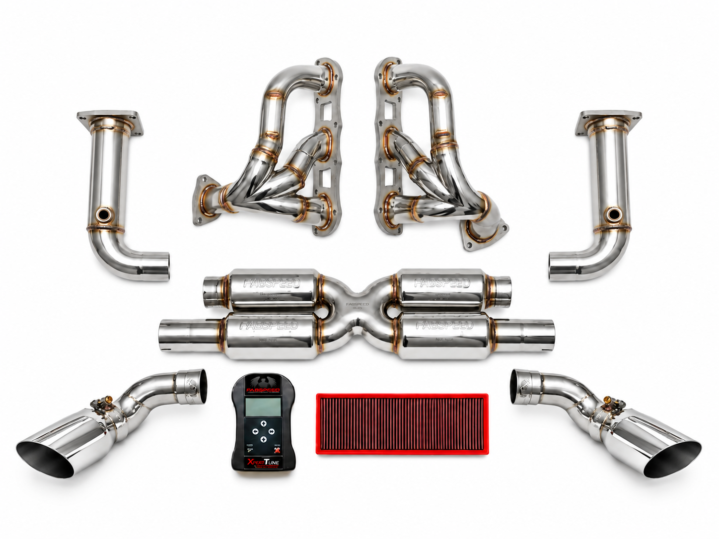 Fabspeed RACE Supersport Performance Package, GT2 Style Tips Polished. Porsche 991.2 Turbo / Turbo S (2017+) - 99111173171, 99111173140, 99711300930, 99711301030, 99111171172, 99111171272 - FB798/20, FS.POR.9912T.ET, FS.POR.9912T.SHDR, FS.POR.9912T.SSRXG